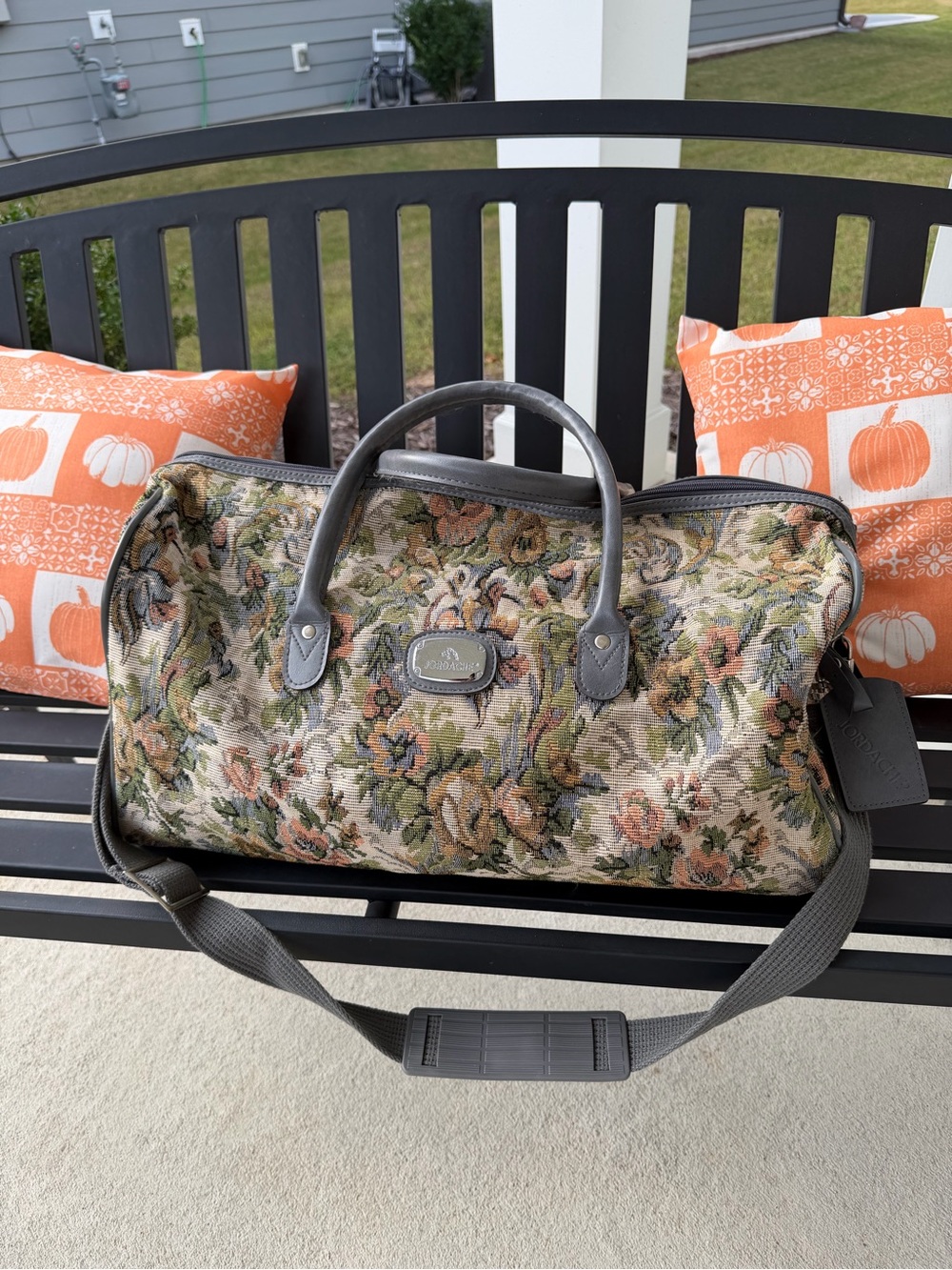 Vintage Jordache Floral Tapestry Duffel Weekender Travel Luggage